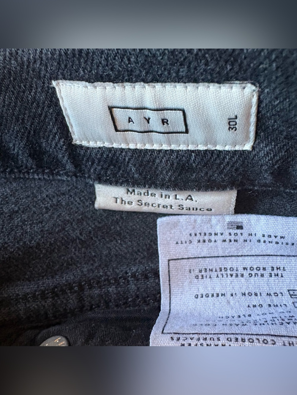 AYR SECRET SAUCE BLACK DENIM SIZE 30 L